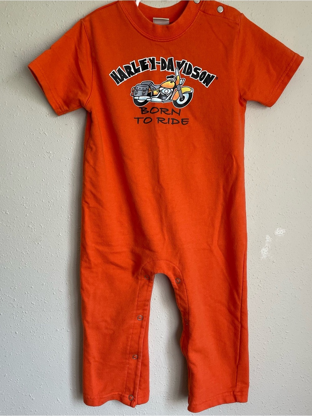 Y2K Harley-Davidson Orange Motorcycle 'Born to Ride' Kids Coverall One Piece